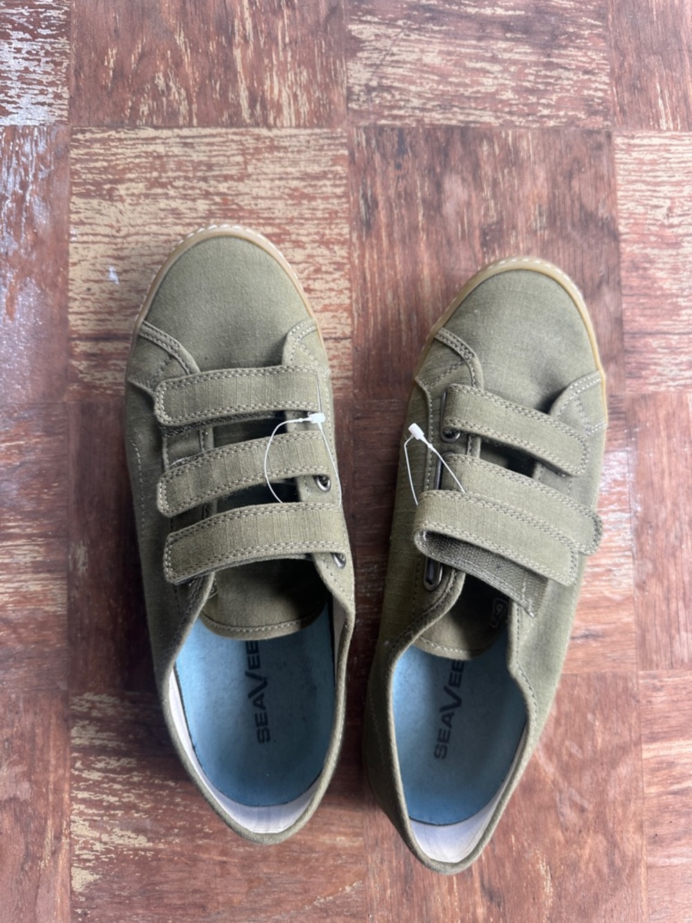 SeaVees Olive Linen Ames Triple Velcro Sneakers